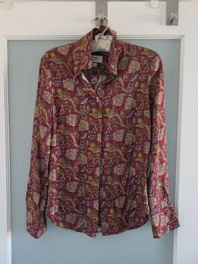 Silk J. Crew Red Multi Floral/Animal Print Button-Up Blouse